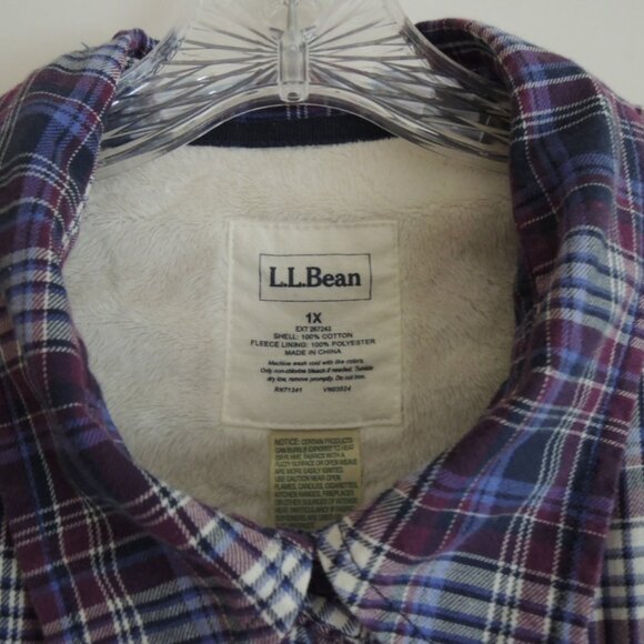 Ladies Shirt Jacket Size 1x Fuzzy Fleece Lined Plaid Cotton Shacket - L. L. Bean - Picture 4 of 9
